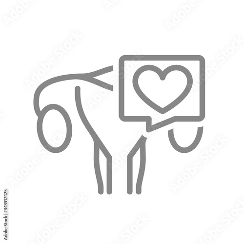 Woman uterus with heart in speech bubble line icon. Healthy female reproductive system symbol