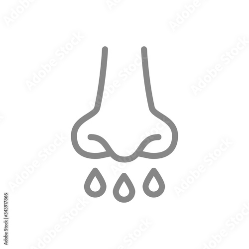 Human nose with snot line icon. Disease of paranasal sinus, sinusitis, runny nose symbol