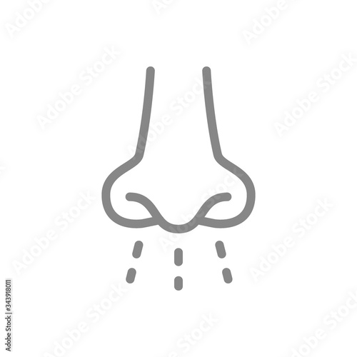 Human nose with and aroma smell line icon. Breath, stench inhalation, respiration