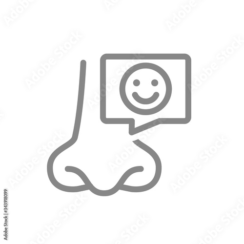 Nose with happy face in speech bubble line icon. Healthy olfactory organ symbol