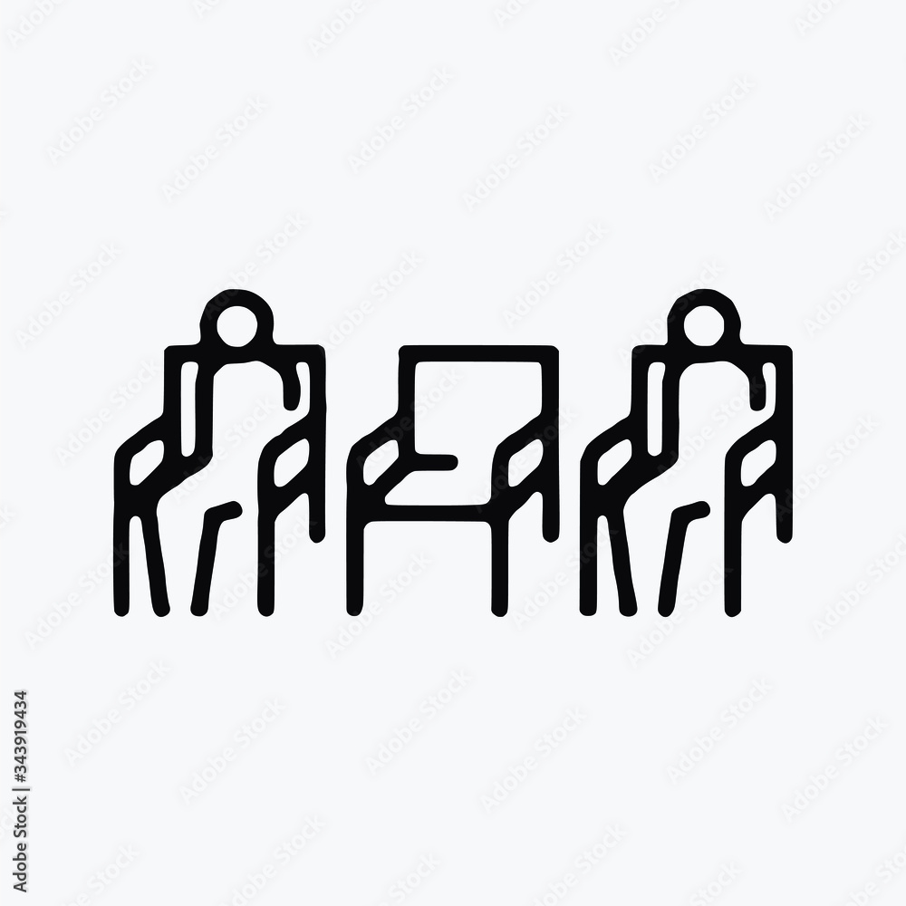 Social Distancing In Chair line Art single vector icon symbol Social Distancing In Chair line Art single vector icon symbol