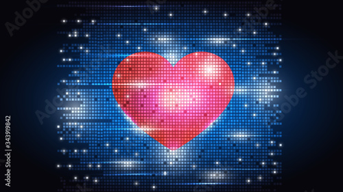 Vector illustration of a human heart on electronic pixels background. EPS 10.
