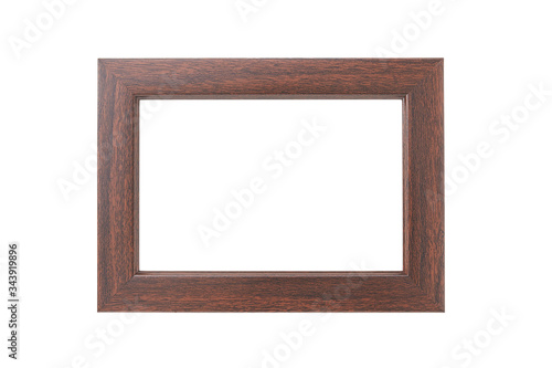 Empty rectangular wooden photo frame Isolated on white.