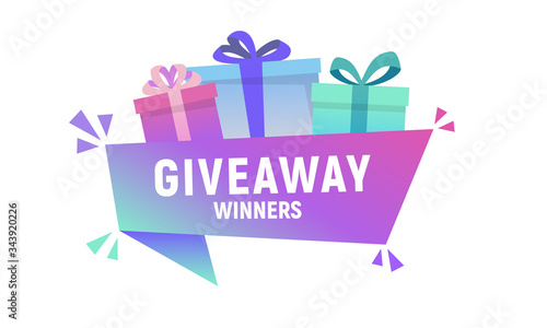Giveaway winners. Colorful present boxes with banner. Gift box banner template for shopping, giveaway, birthday, party, sale banners and posters. Celebration boxes. Trendy design. Vector illustration