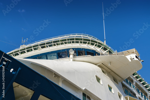 Sunny view of cruise ship in Kotor bay, Montenegro. © Neonyn