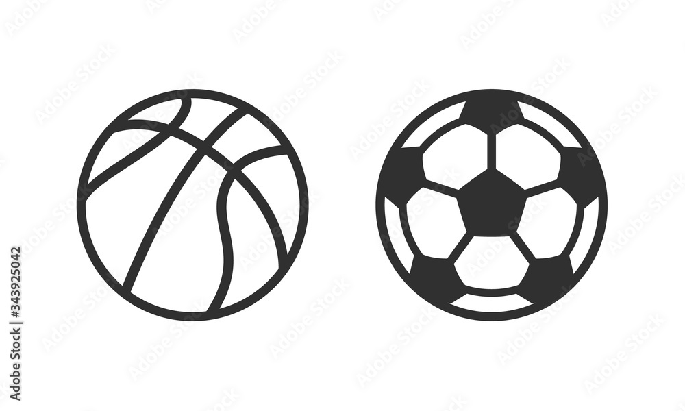 Sport flat icons. Basketball and Football balls. White and black sport icons. Vector illustration Sport flat icons. Basketball and Football balls. White and black sport icons. Vector illustration
