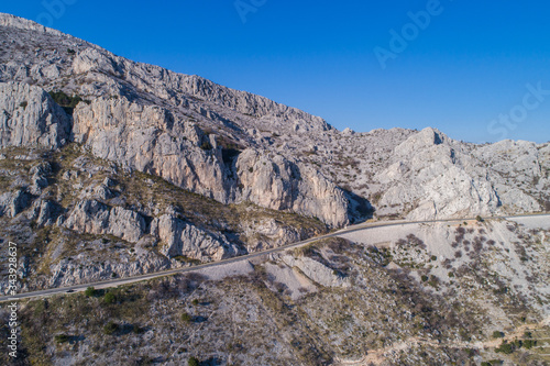 Aerial view of popular landmark Vruja near Makarska with Biokovo mountain and Adriatic sea, Croatia. photo