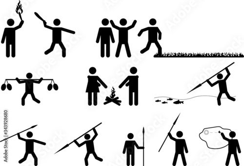 Set of primitive pictogram people activities on white background