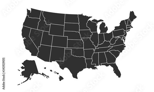 USA map background with states. United States of America map isolated on white background. Vector illustration
