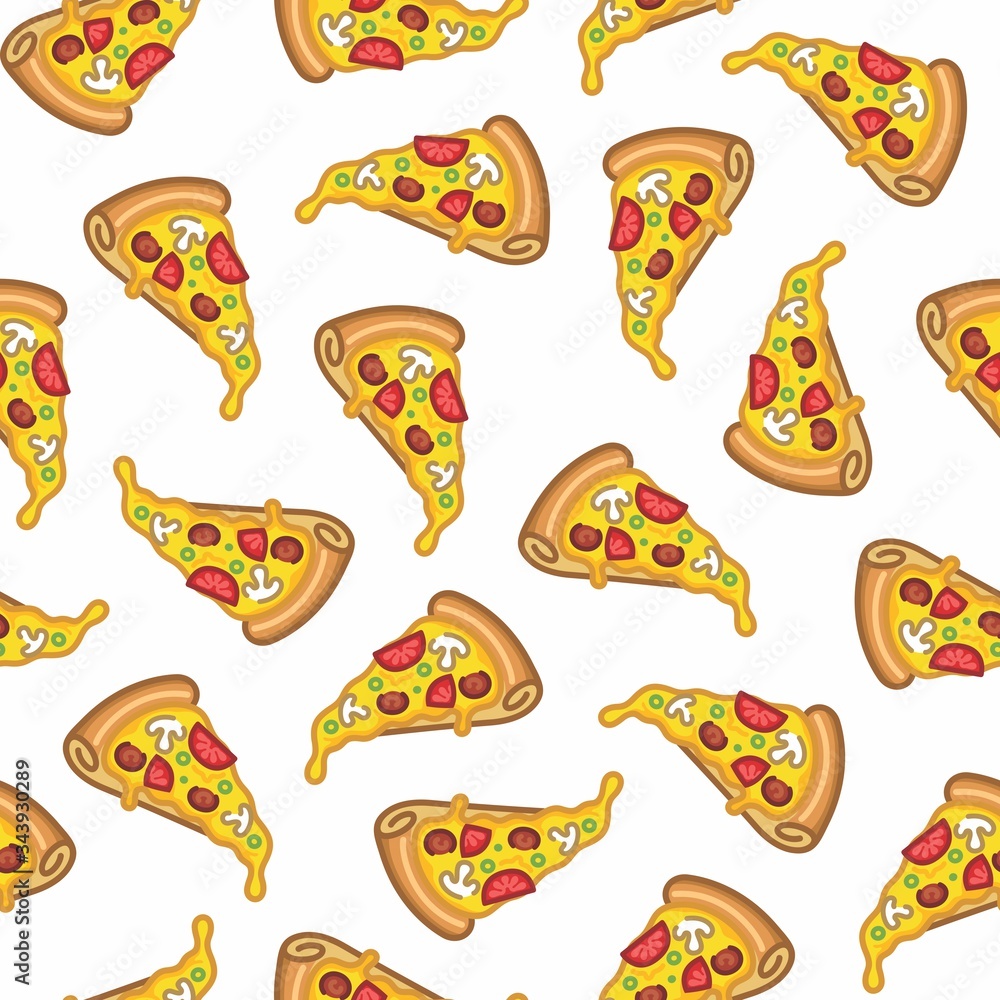 pattern seamless of pizza in style flat, line, modern design. - vector illustration