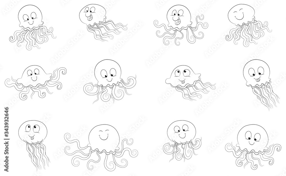 Set von mehreren niedlichen Quallen - Vektor-Illustration Set von mehreren niedlichen Quallen - Vektor-Illustration