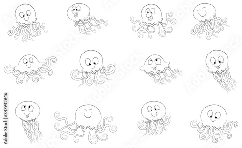 Set von mehreren niedlichen Quallen - Vektor-Illustration