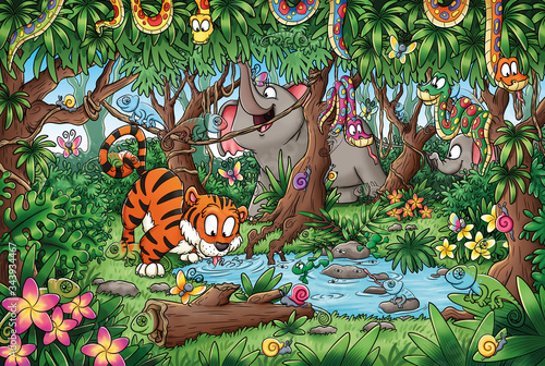 Versteckte Chamäleons im Dschungel - Illustration