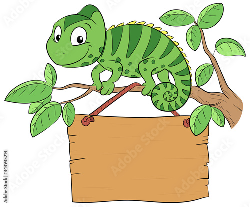 Chamäleon mit Schild - Vektor-Illustration