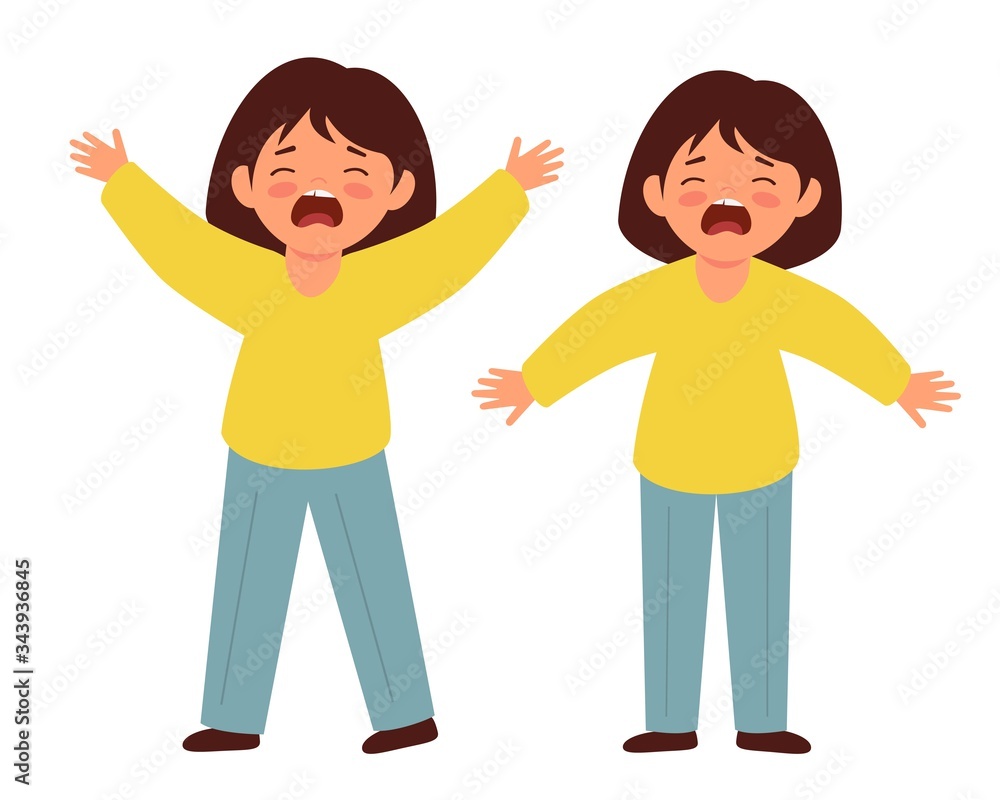 Little girls cry out loud. Upset children scream in hysterics. Little girls cry out loud. Upset children scream in hysterics.