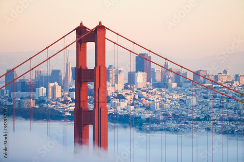 USA, California, San Francisco, Golden Gate Bridge in fog photo