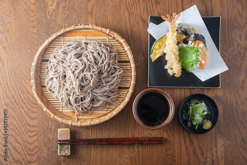 japanese traditional cold tempura soba noodle
