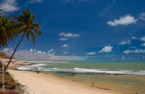 Chalk beach, Tibau do Sul, near Natal, Rio Grande do Norte, Brazil on October 15, 2013. Woman walking on the beach
