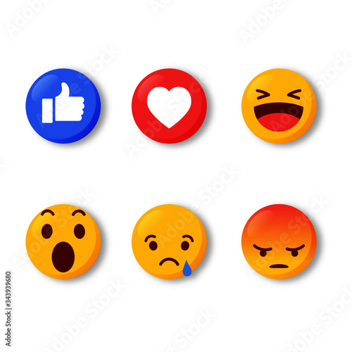 modern emoji feeling icon set. social media reactions isolated on white background.