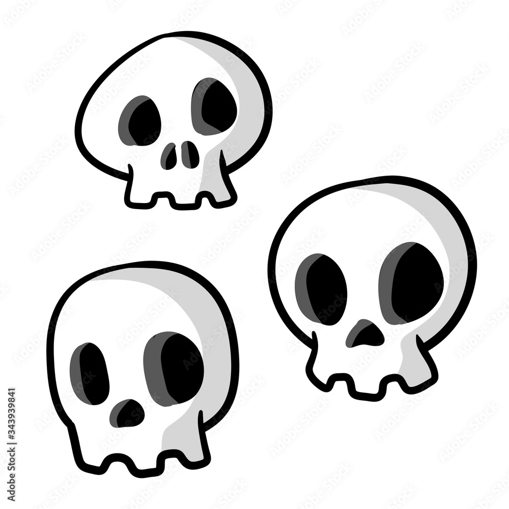 Set of funny skulls. White human bones. scary element of Halloween. Death's head. Cartoon flat illusration Set of funny skulls. White human bones. scary element of Halloween. Death's head. Cartoon flat illusration