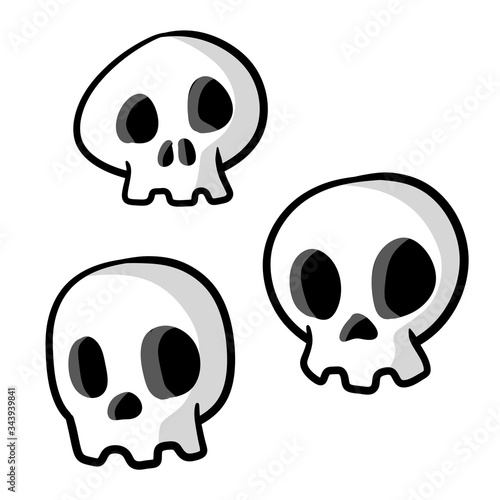 Set of funny skulls. White human bones. scary element of Halloween. Death's head. Cartoon flat illusration