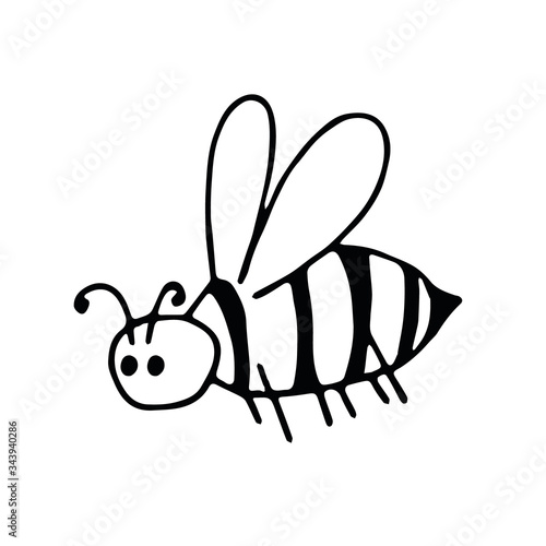 bee hand drawn in doodle style. element scandinavian monochrome minimalism simple vector element. insect, pollination, children. design card, sticker, poster icon