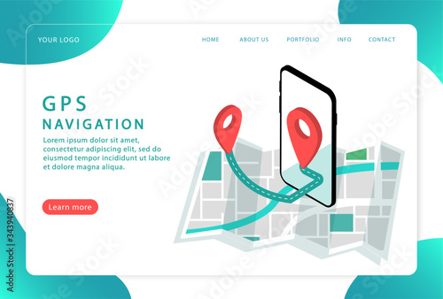 GPS navigation, location. Mobile navigation, . Landing page. Modern web pages for web sites.