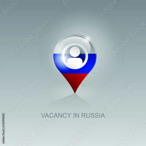 3d image of a geolocation symbol on a gray background. Job search and vacancies in Russia. Design for banners, posters, web sites, advertising. Vector illustration, isolated object.