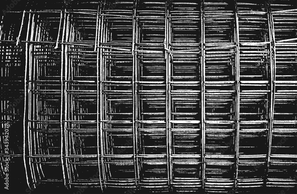 Distress old rusted peeled, scrathed vector texture with metal net, wire, cage, crossed stripes. Black and white grunge background. Distress old rusted peeled, scrathed vector texture with metal net, wire, cage, crossed stripes. Black and white grunge background.