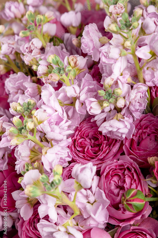 bouquet of flowers with roses and Mattioli. high quality. background and texture