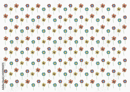 Drawing multi colored flowers on white background