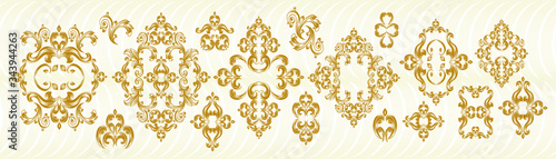 Damask pattern vector element. Classic luxury old-fashioned ornament grunge background. Royal victorian texture for wallpaper, textile, fabric, wrapping. Exquisite floral baroque patterns.