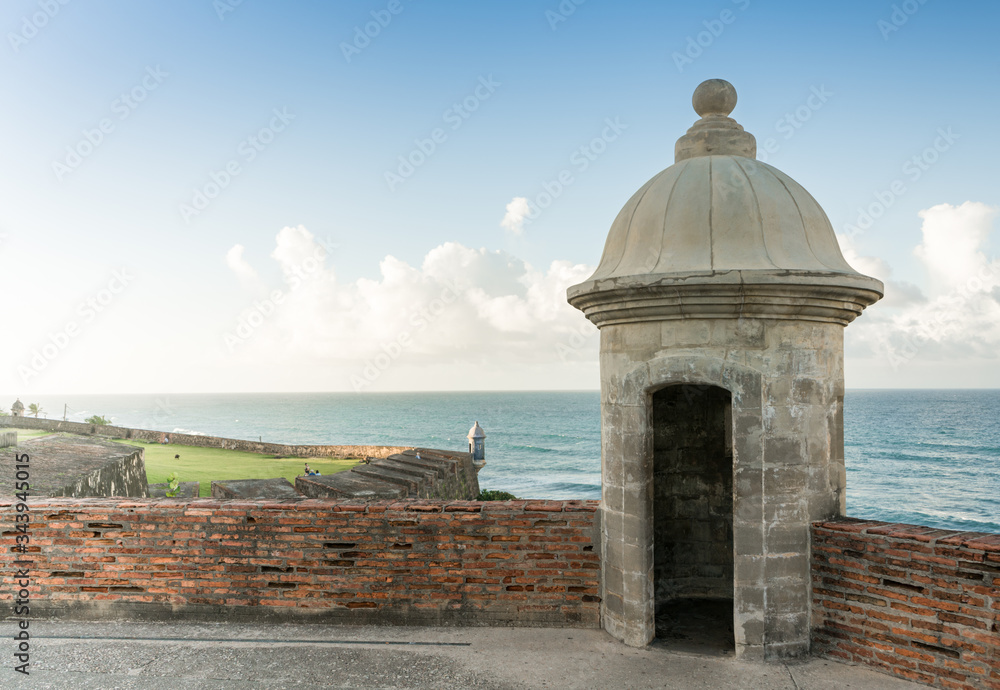 Watch tower in El Morro castle at old San Juan, Puerto Rico