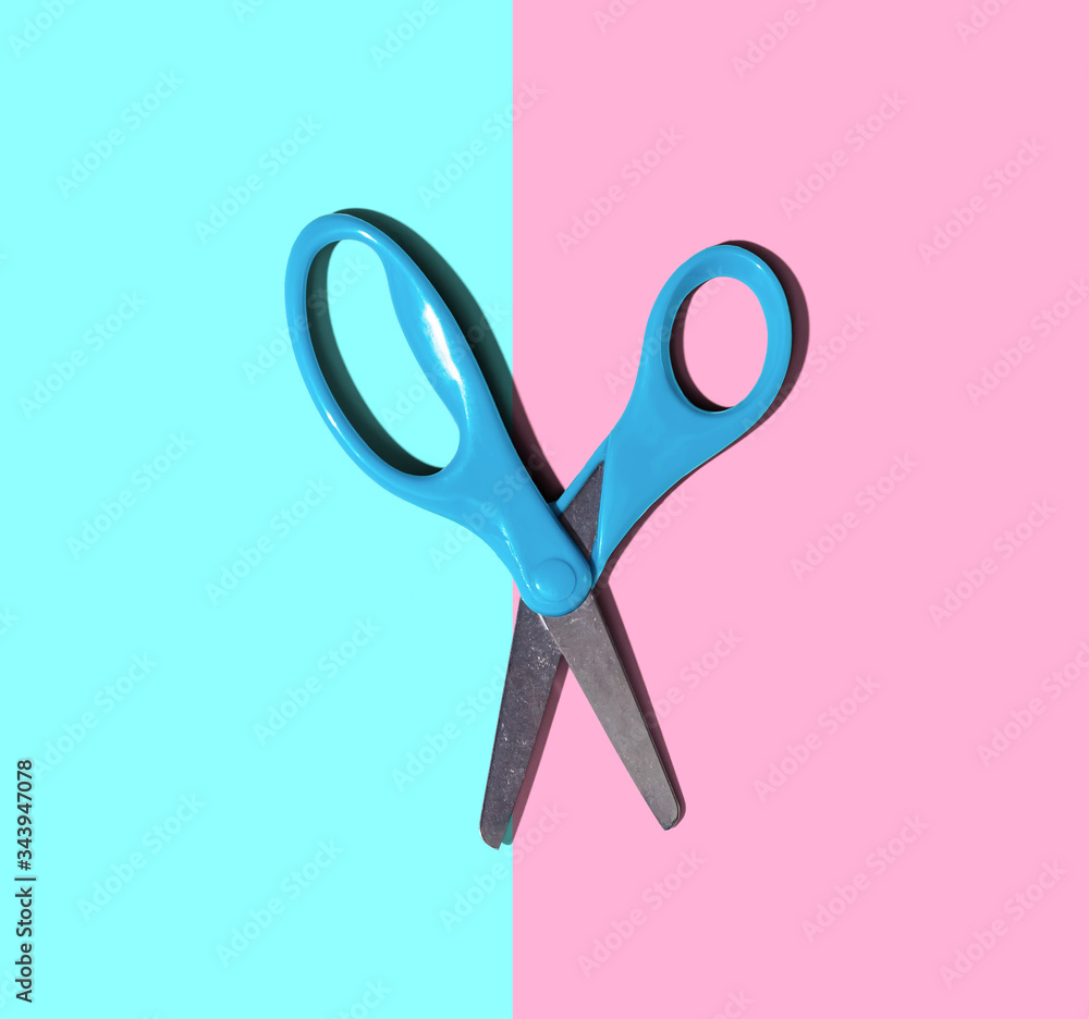 Scissors with dropped shadow from above - overhead view Scissors with dropped shadow from above - overhead view