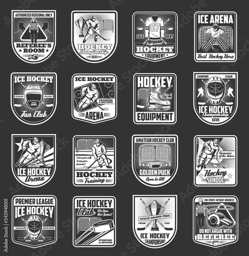 Photography Ice hockey cup championship, sport team fan cub badges and training school icons