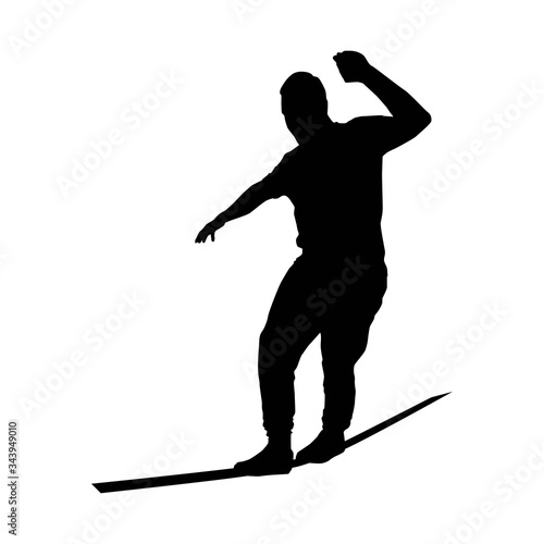 slackline silhouette, man walking on line vector isolated on white background
