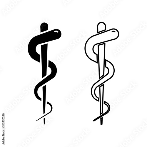 Emergency medicine snake. Vector isolated icons. First aid sign symbol. Health care medicine snake sign.