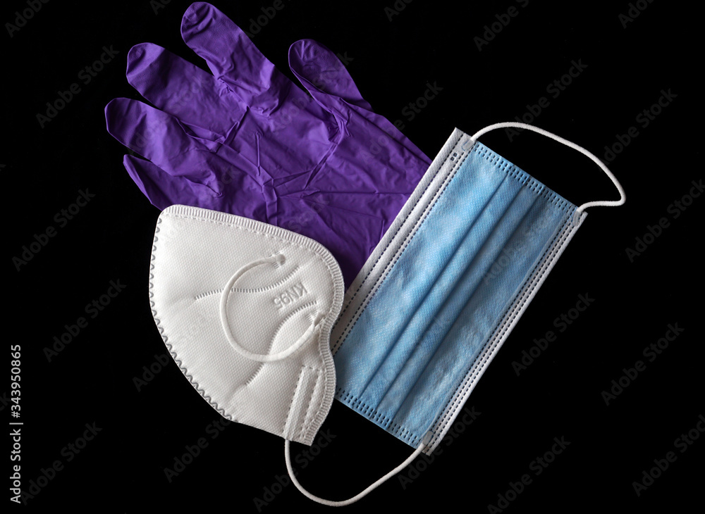 Medical surgical mask, FFP2 face masks and latex gloves for protection
