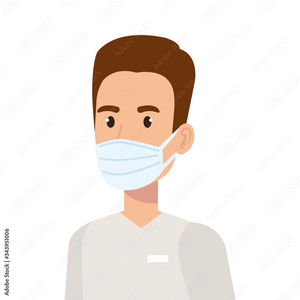male paramedic using face mask isolated icon vector illustration design
