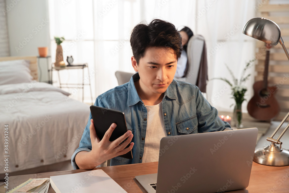 Young husband work at home Young husband work at home