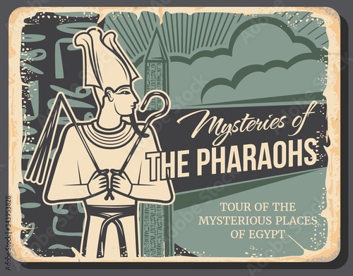 Ancient Egypt landmarks travel to pyramids, vector vintage retro posters. Pharaoh mystery tours to ancient Egypt cities, history museum treasures, sightseeing and Egyptian wonder places