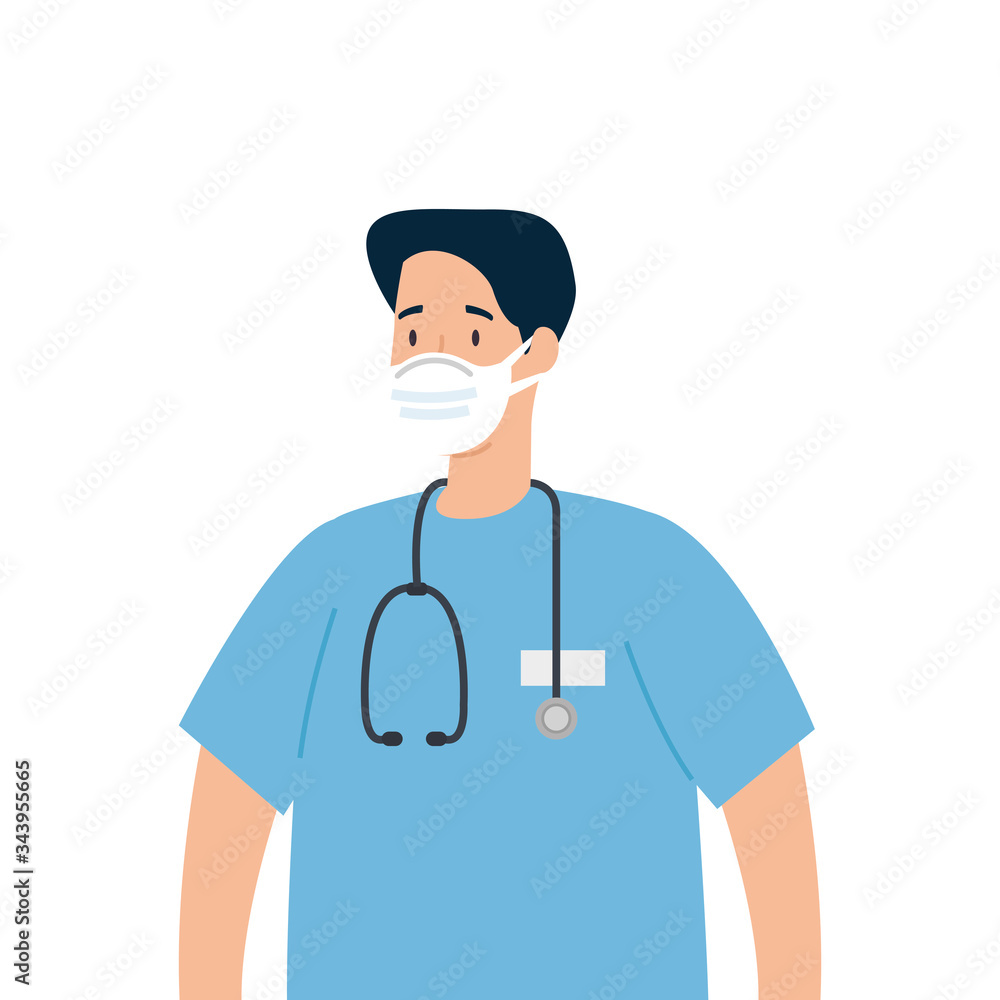 Fototapeta premium male paramedic using face mask with stethoscope vector illustration design