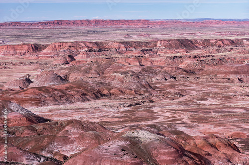 A vast colorful Painted Desert in Northern Arizona within Petrified National Park.