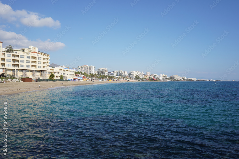 Benalmadena beach in January 2020 - Andalusia, Spain. Warm day and no tourists.
