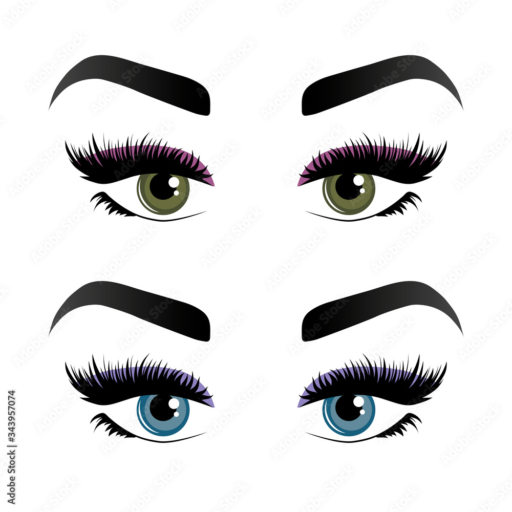 Two pairs of womans eyes, eyelashes and eyebrows. Two pairs of womans eyes, eyelashes and eyebrows.
