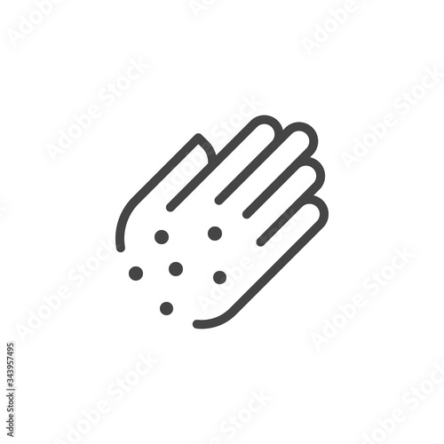 Premium Icon of Hand with Irritate. Skin Diseases, Psoriasis, Allergies, Itching, Eczema Line Label. Personal hygiene Concept. Vector Pictogram Isolated for Web and App in Outline Style.