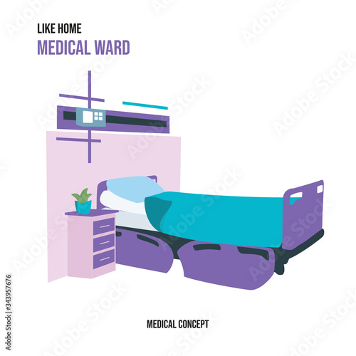 Hospital room. A bed with a bedside table