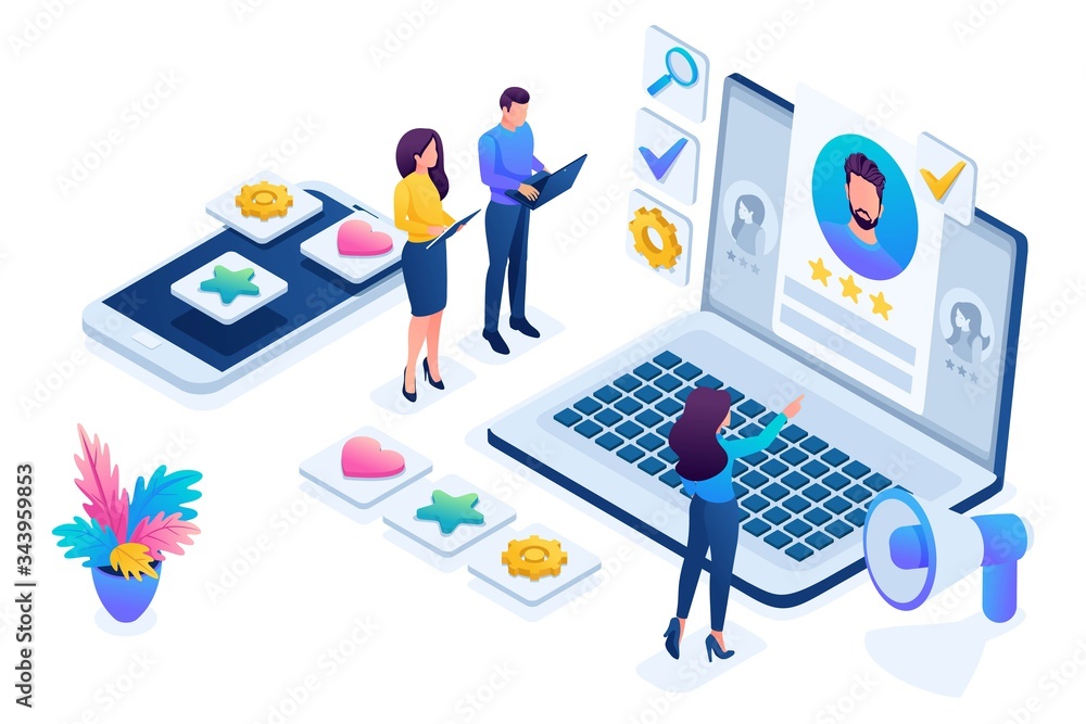 Isometric HR Manager, we hire employees to our company, business recruiting concept. Concept for web design Isometric HR Manager, we hire employees to our company, business recruiting concept. Concept for web design