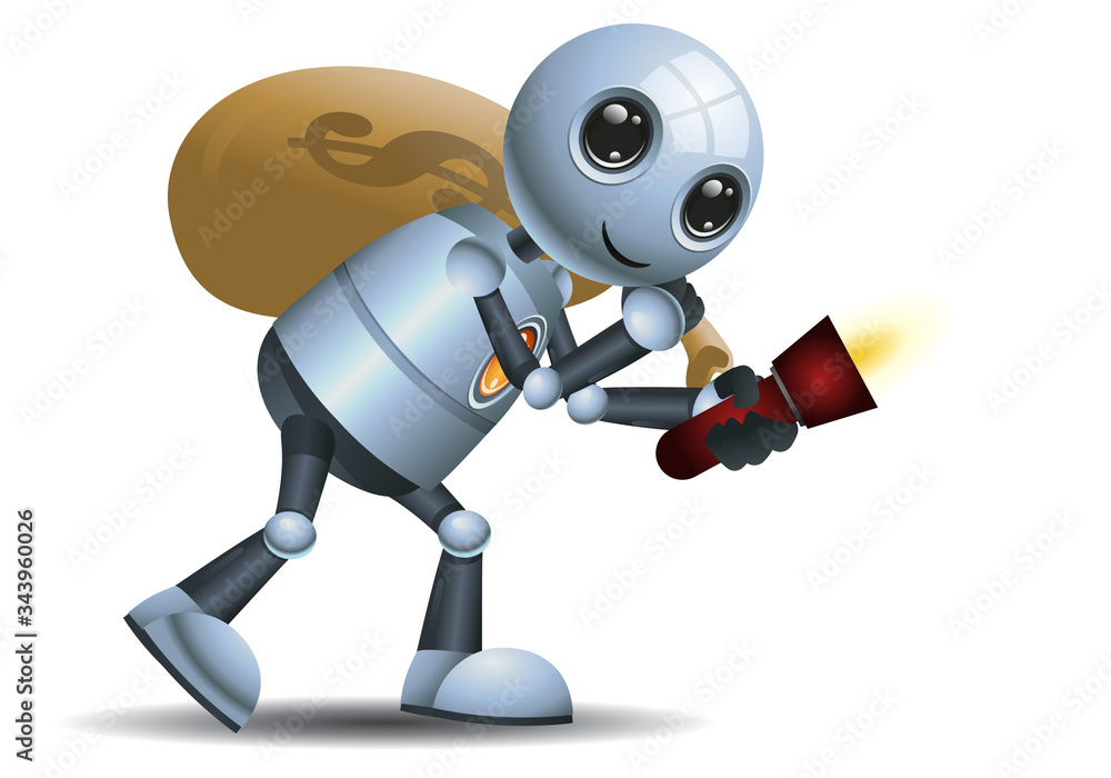 3d illustration of little robot working rich poor people concept stealing a bag of money 3d illustration of little robot working rich poor people concept stealing a bag of money