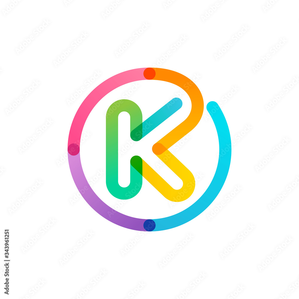 K letter logo in a rainbow gradient circle. Impossible one line style. K letter logo in a rainbow gradient circle. Impossible one line style.